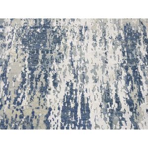 2'7"x12'2" Hand Knotted Blue Abstract Design Wool and Real Silk Runner Oriental Rug FWR401910