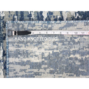 2'7"x12'2" Hand Knotted Blue Abstract Design Wool and Real Silk Runner Oriental Rug FWR401910