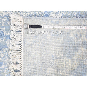 6'x9'3" Hand Knotted Blue Modern with Jewelry Design Pastels Silk with Wool Oriental Rug FWR401916