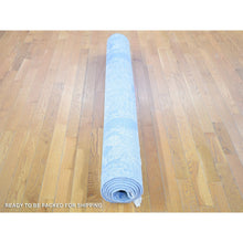 Load image into Gallery viewer, 6&#39;x9&#39;3&quot; Hand Knotted Blue Modern with Jewelry Design Pastels Silk with Wool Oriental Rug FWR401916