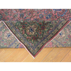 9'2"x19'2" Pink Hand Knotted Antique Turkish Sivas Worn and Distressed, Clean Pure Wool Long and Narrow Gallery Size Oriental Rug FWR401970