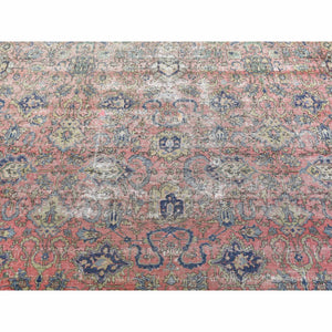 9'2"x19'2" Pink Hand Knotted Antique Turkish Sivas Worn and Distressed, Clean Pure Wool Long and Narrow Gallery Size Oriental Rug FWR401970