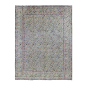 10'x13' Ivory Antique Persian Kerman, Full Pile Excellent Condition and Soft Paisley Design Hand Knotted Pure Wool Oriental Rug FWR401988