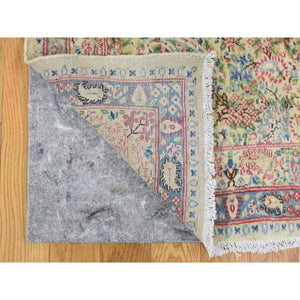 10'x13' Ivory Antique Persian Kerman, Full Pile Excellent Condition and Soft Paisley Design Hand Knotted Pure Wool Oriental Rug FWR401988