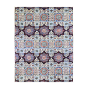 10'x13'9" Ivory Hand Knotted Mamluk Repetitive Design, Borderless Pure Wool Oriental Rug FWR401994