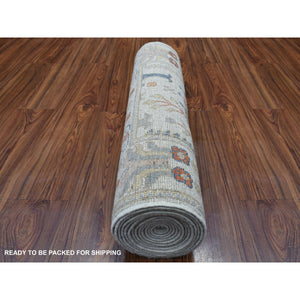 2'9"x15'6" Ivory Angora Oushak With Cypress Tree Design Soft Velvety Wool Hand Knotted Oriental XL Runner Rug FWR402150