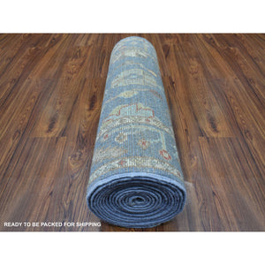 2'6"x19' Blue Angora Oushak With Soft And Vibrant Wool Hand Knotted Oriental XL Runner Rug FWR402192
