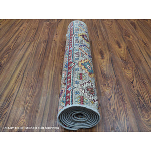 3'x9'3" Red Super Kazak Khorjin Design Pure Wool With Pop Of Color and Colorful Tassles Hand Knotted Oriental Runner Rug FWR402264