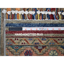 Load image into Gallery viewer, 3&#39;x9&#39;3&quot; Red Super Kazak Khorjin Design Pure Wool With Pop Of Color and Colorful Tassles Hand Knotted Oriental Runner Rug FWR402264
