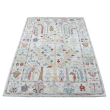 Load image into Gallery viewer, 4&#39;2&quot;x6&quot; Hand Knotted Ivory Angora Oushak With Willow Tree Design Pure Wool Oriental Runner Rug FWR402456