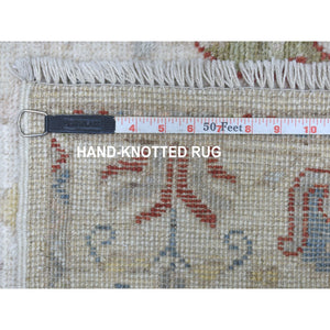 4'2"x6" Hand Knotted Ivory Angora Oushak With Willow Tree Design Pure Wool Oriental Runner Rug FWR402456