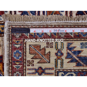 2'8"x10' Beige Geometric Design Natural Wool Super Kazak Hand-Knotted Oriental Runner Rug FWR402510