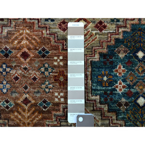 2'9"x8' Taupe Super Kazak In A Colorful Palette Khorjin Design Pure Wool Hand Knotted Oriental Runner Rug FWR402570