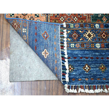 Load image into Gallery viewer, 2&#39;9&quot;x9&#39;2&quot; Denim Blue Super Kazak Khorjin Design With Colorful Tassels Hand Knotted Vibrant Wool Oriental Runner Rug FWR402696