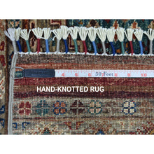 Load image into Gallery viewer, 2&#39;9&quot;x8&#39; Hand Knotted Gray Super Kazak Khorjin Design With Colorful Tassles Pure Afghan Wool Oriental Runner Rug FWR402720