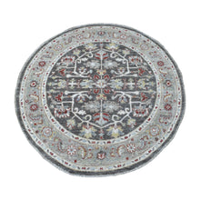 Load image into Gallery viewer, 4&#39;x4&#39; Dark Gray Peshawar With Heriz Design Shiny Wool Round Hand Knotted Oriental Rug FWR403032