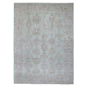 9'9"x13'2" Hand Knotted Light Green with Soft Colors Angora Oushak Soft Velvety Plush Wool Oriental Rug FWR403194