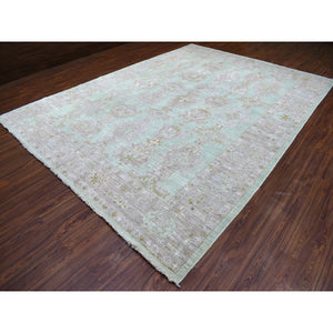 9'9"x13'2" Hand Knotted Light Green with Soft Colors Angora Oushak Soft Velvety Plush Wool Oriental Rug FWR403194