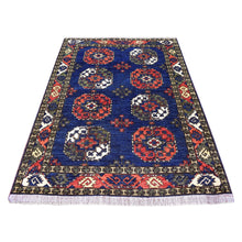 Load image into Gallery viewer, 5&#39;x6&#39;10&quot; Afghan Ersari Elephant Feet Design Hand Knotted Organic Dyes Blue With Pop Of Color Oriental Rug FWR403284