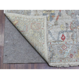 2'9"x14'3" Pure Wool Light Gray With Colorful Motifs Hand Knotted Angora Oushak Oriental XL Runner Rug FWR403866