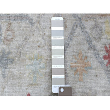 Load image into Gallery viewer, 2&#39;9&quot;x14&#39;3&quot; Pure Wool Light Gray With Colorful Motifs Hand Knotted Angora Oushak Oriental XL Runner Rug FWR403866
