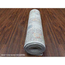 Load image into Gallery viewer, 2&#39;9&quot;x14&#39;3&quot; Pure Wool Light Gray With Colorful Motifs Hand Knotted Angora Oushak Oriental XL Runner Rug FWR403866