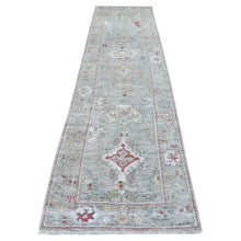 Load image into Gallery viewer, 3&#39;x12&#39; Hand Knotted Soft Velvety Wool Angora Oushak Light Gray With Soft Colors Oriental Runner Rug FWR404196