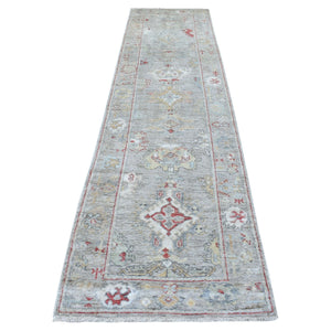 3'x12' Hand Knotted Soft Velvety Wool Angora Oushak Light Gray With Soft Colors Oriental Runner Rug FWR404196