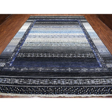 Load image into Gallery viewer, 10&#39;x14&#39; Kashkuli Gabbeh Soft Vibrant Wool Hand Knotted Charcoal Black And Blue Oriental Rug FWR404376
