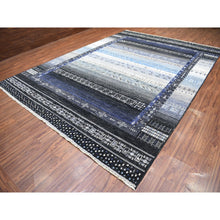 Load image into Gallery viewer, 10&#39;x14&#39; Kashkuli Gabbeh Soft Vibrant Wool Hand Knotted Charcoal Black And Blue Oriental Rug FWR404376