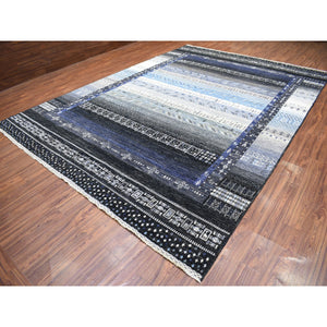 10'x14' Kashkuli Gabbeh Soft Vibrant Wool Hand Knotted Charcoal Black And Blue Oriental Rug FWR404376