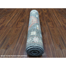 Load image into Gallery viewer, 2&#39;10&quot;x9&#39;10&quot; Hand Knotted Dark Gray With Geometric Village Anatolian Design Angora Oushak Glimmery Wool Oriental Runner Rug FWR404562