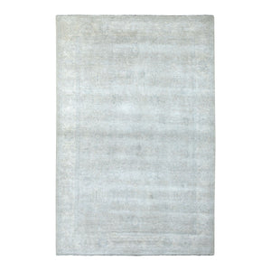 6'1"x9' Hand Knotted With Faded Colors White Wash Peshawar Shiny Wool Oriental Rug FWR405000