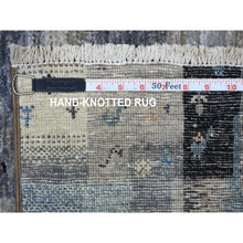 Load image into Gallery viewer, 3&#39;10&quot;x5&#39;8&quot; Kashkuli Gabbeh The Fusion OF Beautiful Gray, Black And Blue Soft, Velvety Wool Hand Knotted Oriental Rug FWR405150