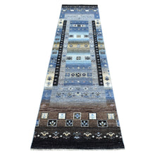 Load image into Gallery viewer, 2&#39;4&quot;x9&#39;9&quot; Hand Knotted Gray Kashkuli Gabbeh Pictorial Design Extra Soft Wool Oriental Runner Rug FWR405198