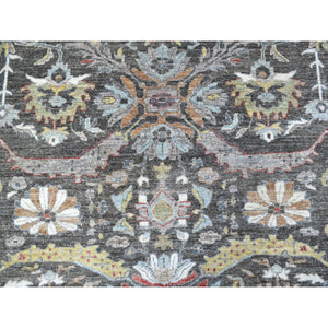 11'7"x11'7" Hand Knotted Vibrant Wool Peshawar Design Gray With Floral Motifs Oriental Round Rug FWR405390
