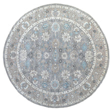 Load image into Gallery viewer, 12&#39;x12&#39; All New Hand Knotted Soft Velvety Wool Fine Peshawar Silver Gray With Floral Motifs Oriental Round Rug FWR405396