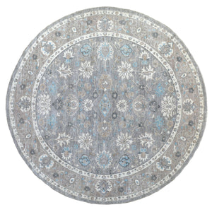12'x12' All New Hand Knotted Soft Velvety Wool Fine Peshawar Silver Gray With Floral Motifs Oriental Round Rug FWR405396