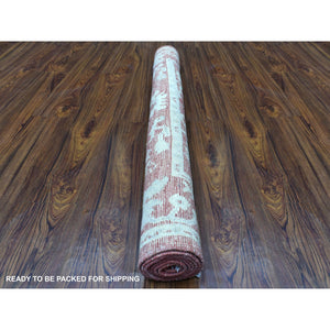 4'1"x6' Red Angora Oushak With Faded Out Colors Extra Soft, Velvety Wool Hand Knotted Oriental Rug FWR405486