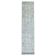 Load image into Gallery viewer, 2&#39;10&quot;x16&#39; Hand Knotted Soft, Velvety Plush Angora Oushak Light Gray With Colorful Motifs Oriental XL Runner Rug FWR405582