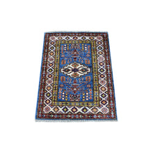 Load image into Gallery viewer, 2&#39;x2&#39;10&quot; Super Kazak Blue Hand Knotted Soft Wool In A Colorful Palette Oriental Rug FWR405738