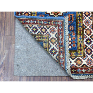2'x2'10" Super Kazak Blue Hand Knotted Soft Wool In A Colorful Palette Oriental Rug FWR405738