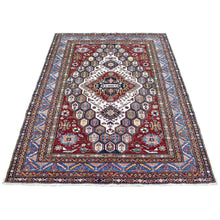Load image into Gallery viewer, 5&#39;x6&#39;5&quot; Ivory Hand Knotted Soft Velvety Wool Super Kazak In A Colorful Palette Oriental Rug FWR405768