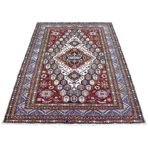 5'x6'5" Ivory Hand Knotted Soft Velvety Wool Super Kazak In A Colorful Palette Oriental Rug FWR405768