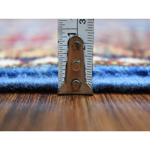 2'7"x8'7" Extra Soft Wool Denim Blue Super Kazak With Tribal Design Hand Knotted Oriental Runner Rug FWR405960