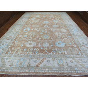 12'1"x18' Oversize Almond Brown Angora Oushak Extremely Durable Organic Wool Hand Knotted Oriental Rug FWR406008