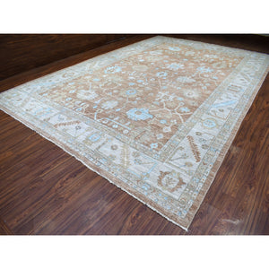 12'1"x18' Oversize Almond Brown Angora Oushak Extremely Durable Organic Wool Hand Knotted Oriental Rug FWR406008