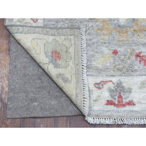 3'x13'5" Angora Oushak Hand Knotted Soft Velvety Wool Gray with Colorful Motifs Oriental Runner Rug FWR406254