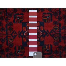 Load image into Gallery viewer, 4&#39;2&quot;x6&#39;5&quot; Deep and Saturated Red Hand Knotted Afghan Khamyab with Geometric Design Denser Weave with Shiny Wool Oriental Rug FWR406818