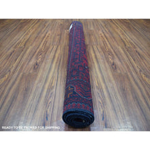 Load image into Gallery viewer, 4&#39;2&quot;x6&#39;5&quot; Deep and Saturated Red Hand Knotted Afghan Khamyab with Geometric Design Denser Weave with Shiny Wool Oriental Rug FWR406818